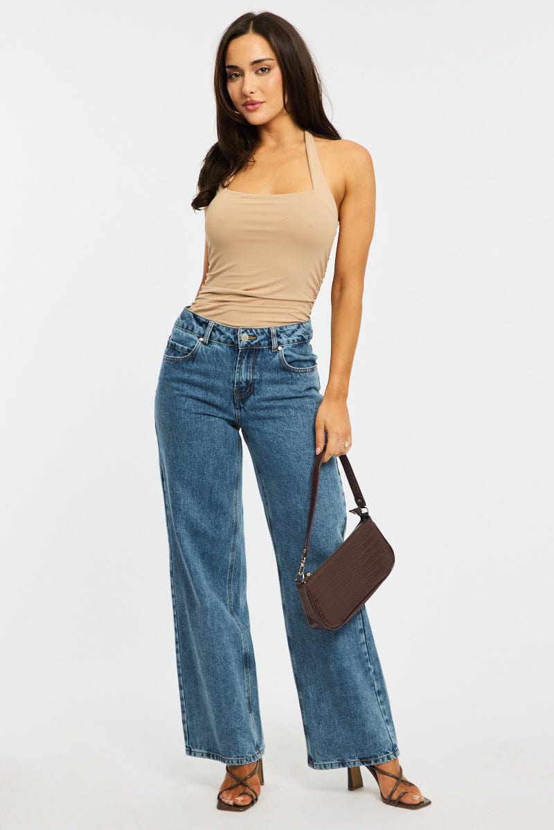 Beige Halter Neck Bodysuit