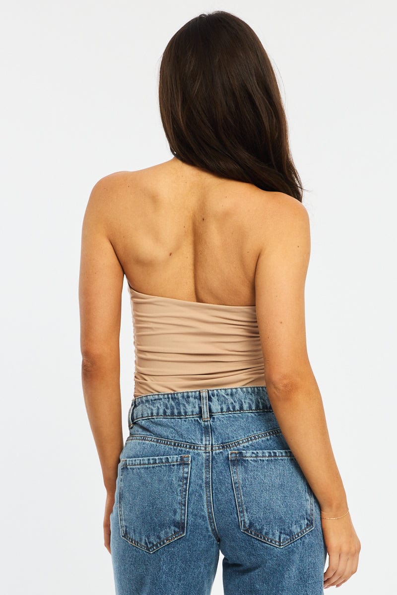 Beige Halter Neck Bodysuit