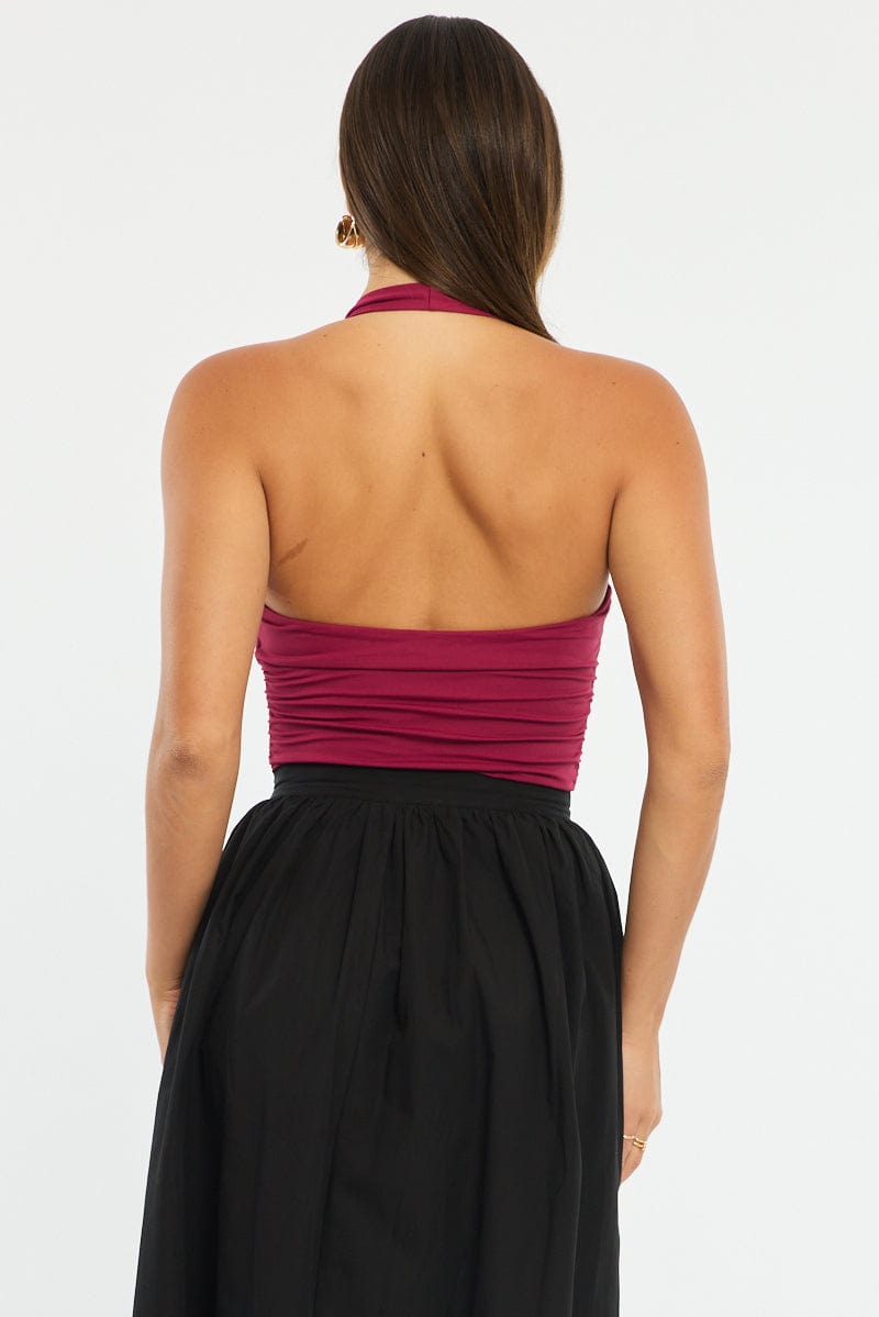 Red Halter Neck Bodysuit