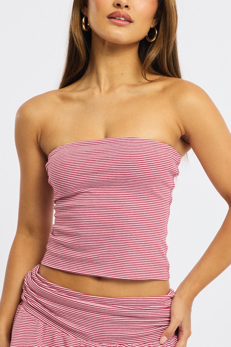 Red Stripe Striped Bandeau Top