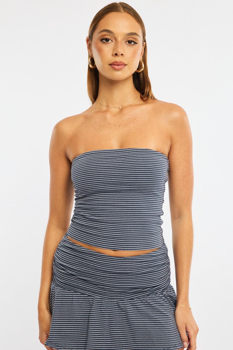 Blue Stripe Striped Bandeau Top