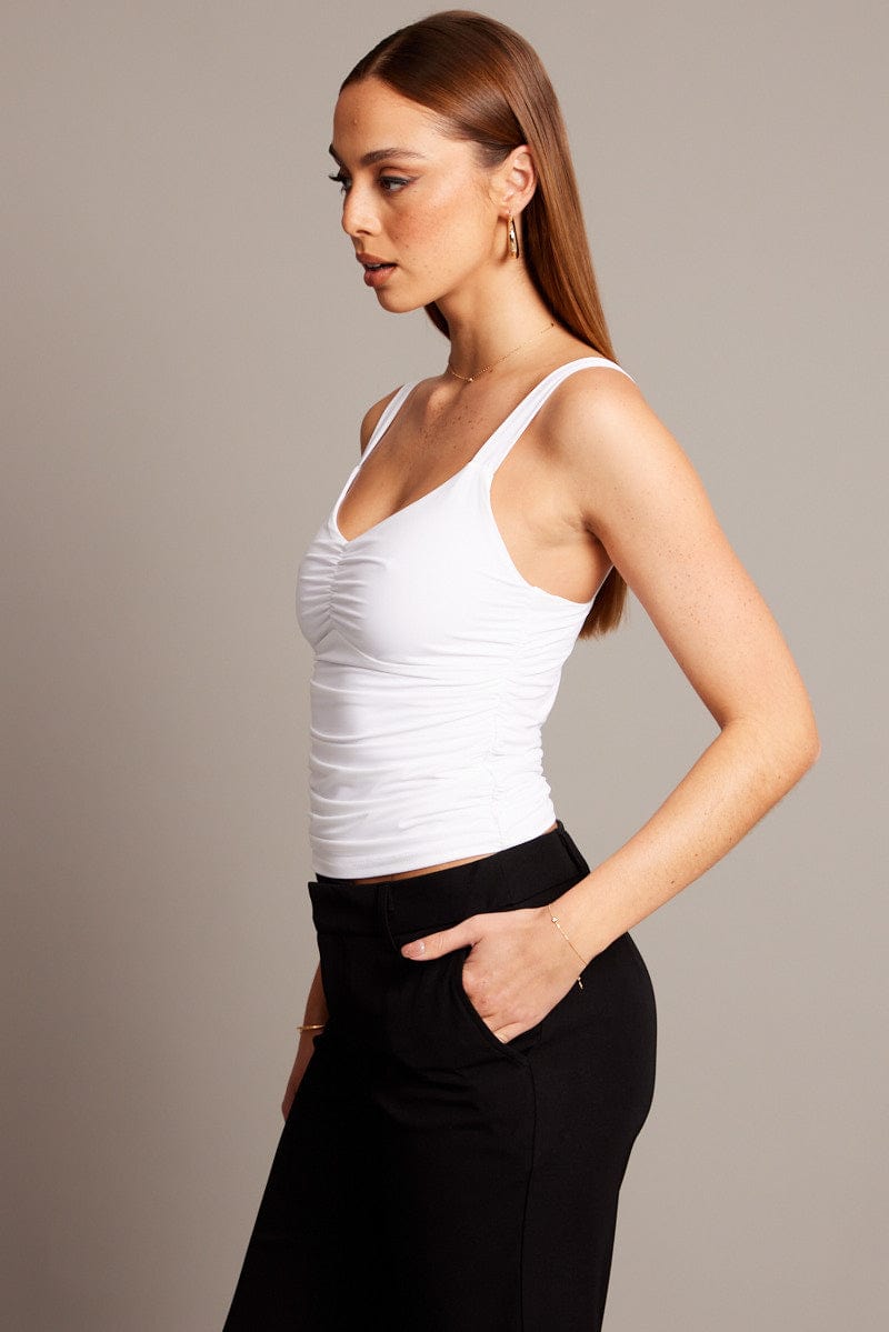 White Sleeveless Tank Square V-Neck