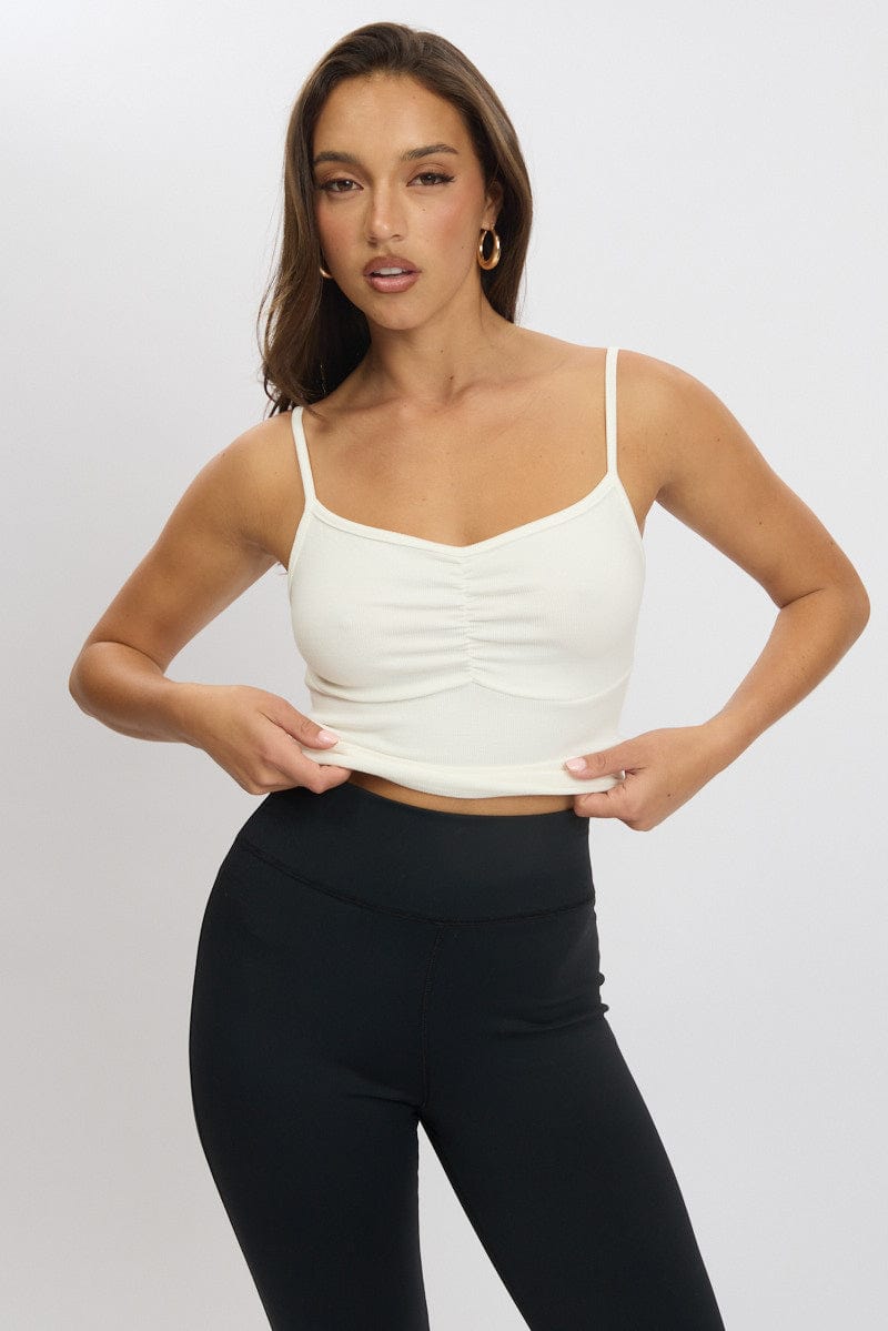 White Tank Top Top Round Neck