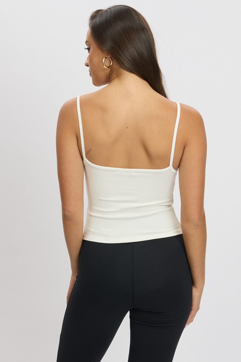 White Tank Top Top Round Neck