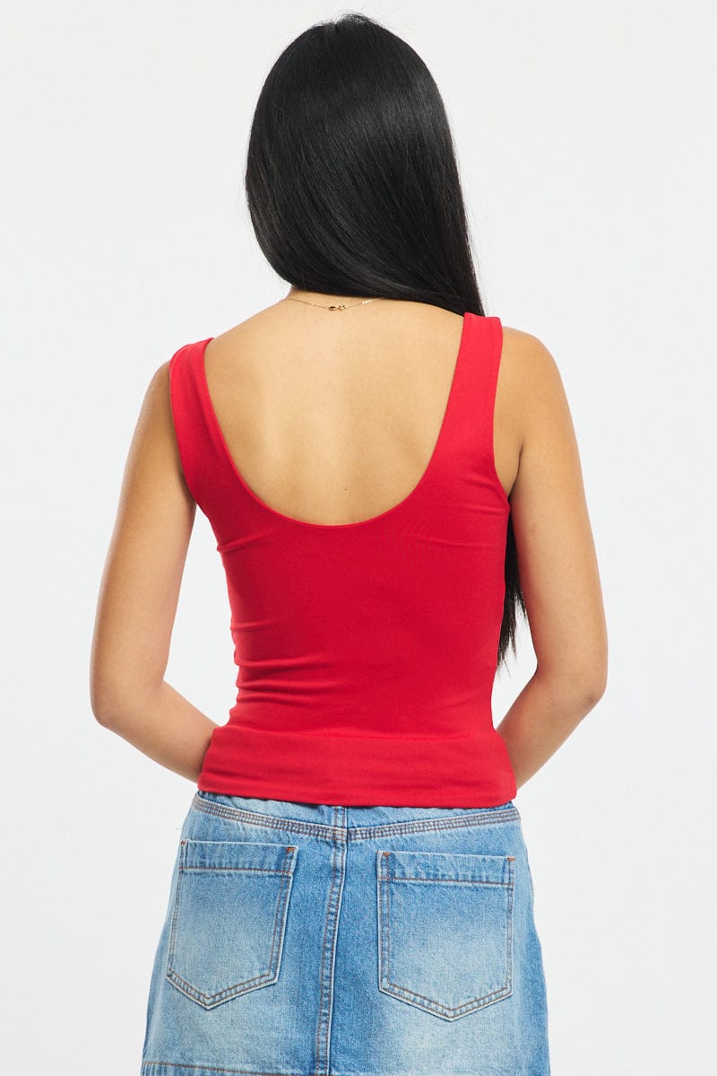 Red Supersoft Top U Neck Sleeveless