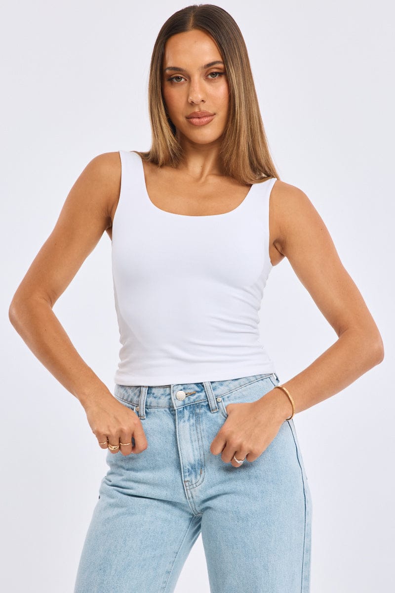 White Supersoft Top U Neck Sleeveless
