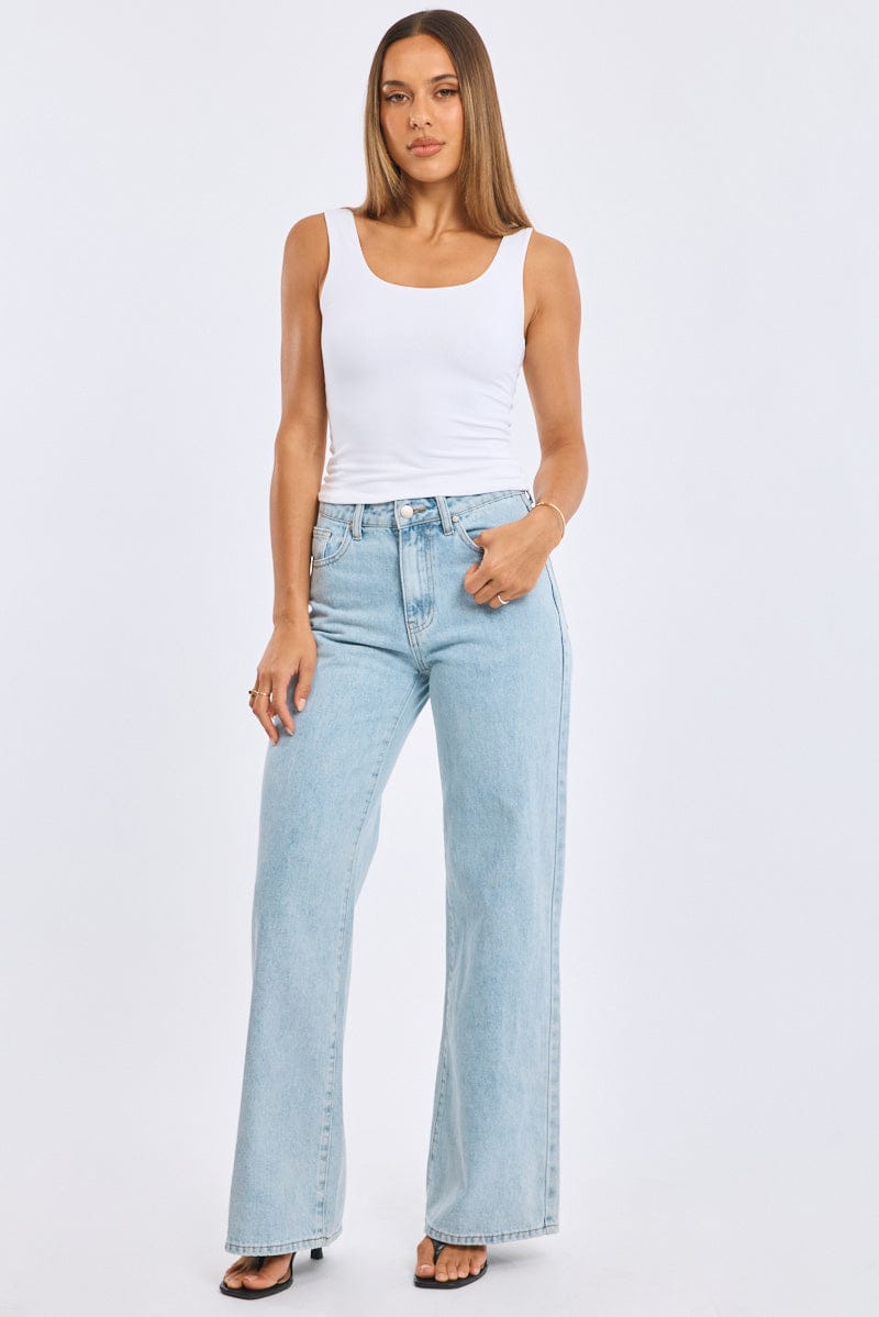 White Supersoft Top U Neck Sleeveless