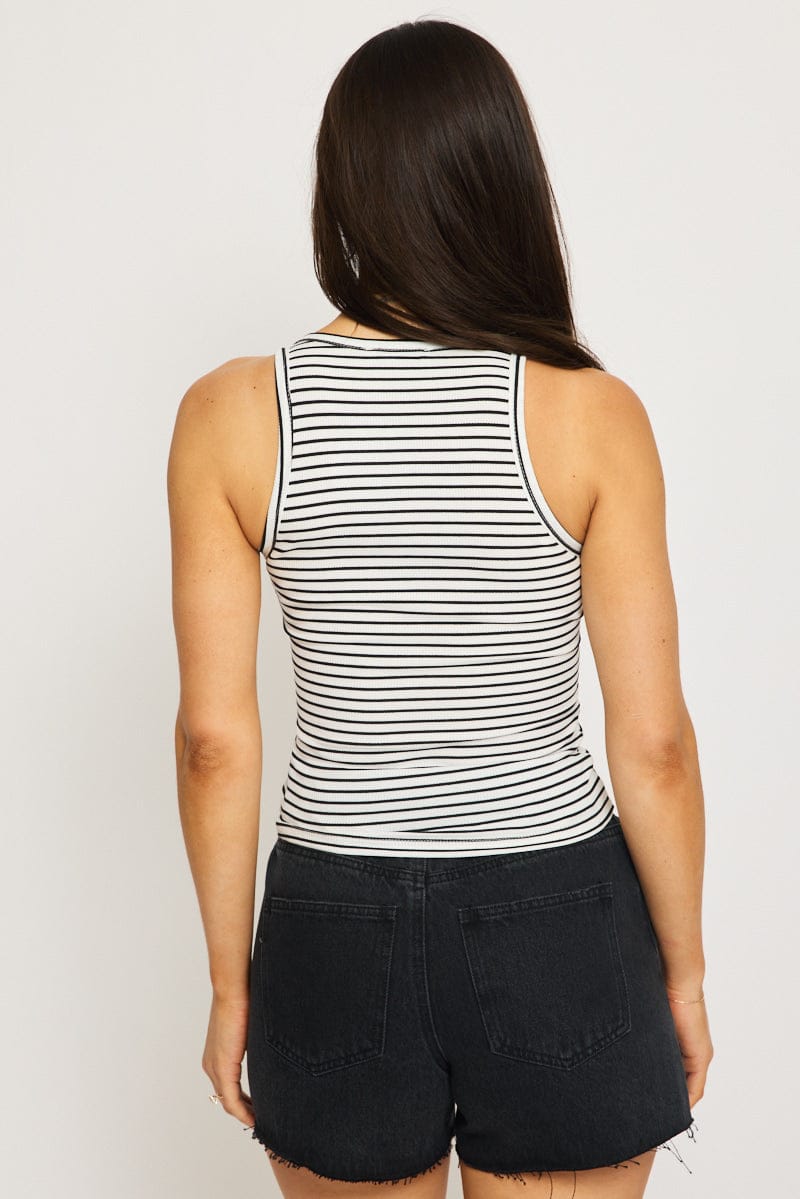 White Stripe Striped Tank Sleeveless