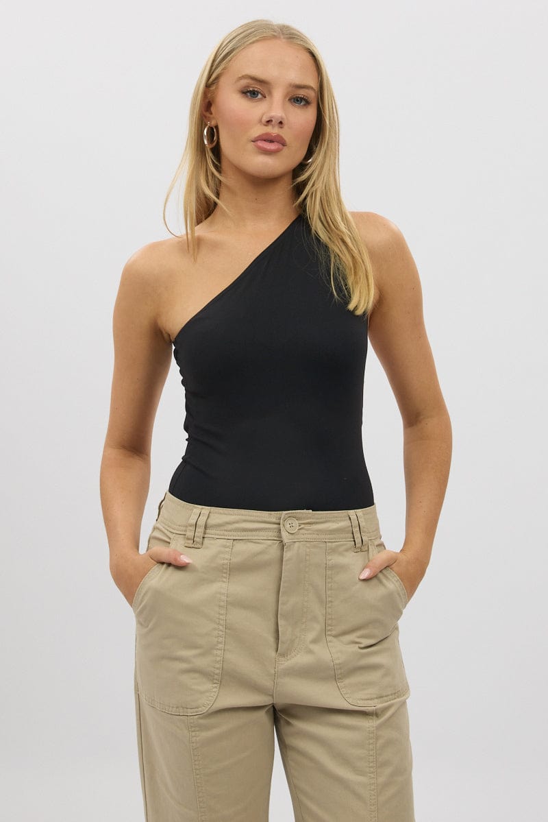 Black One Shoulder Bodysuit Supersoft