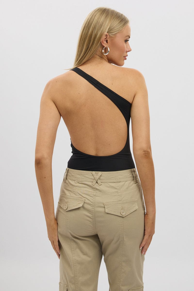 Black One Shoulder Bodysuit Supersoft