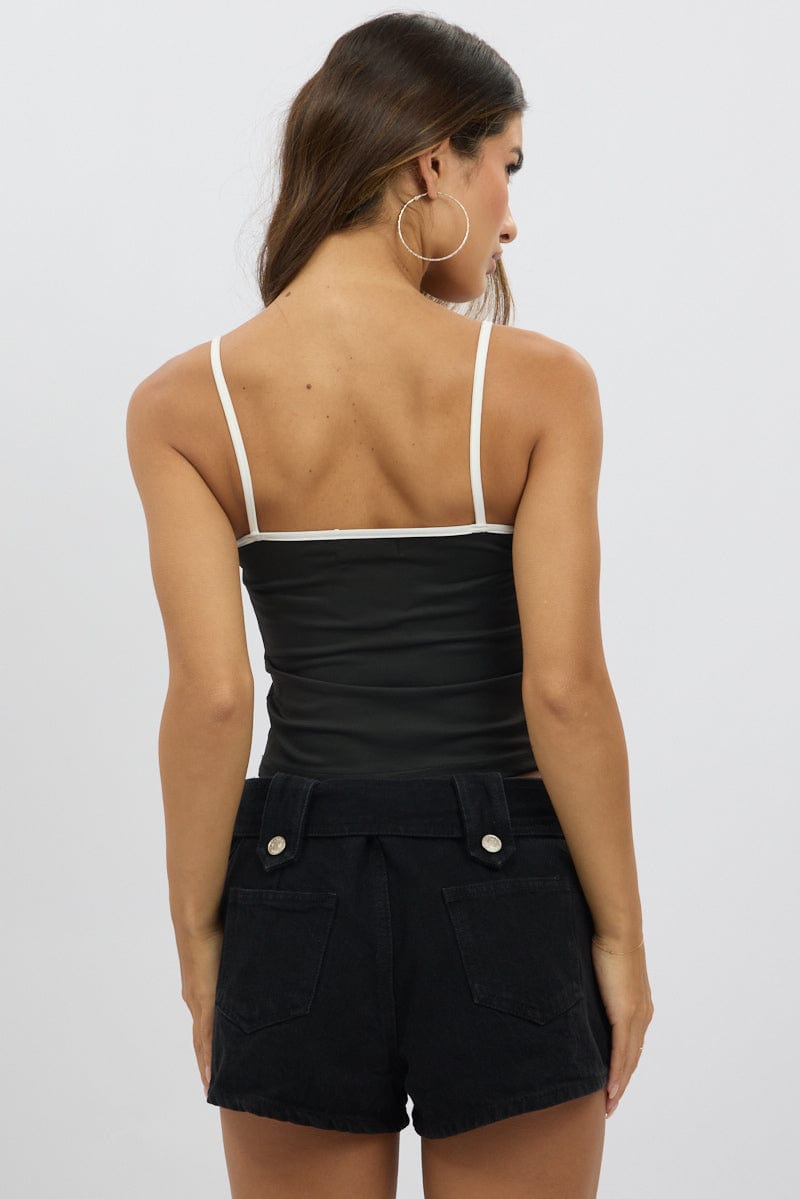 Black Tank Top Top Contrast Piping