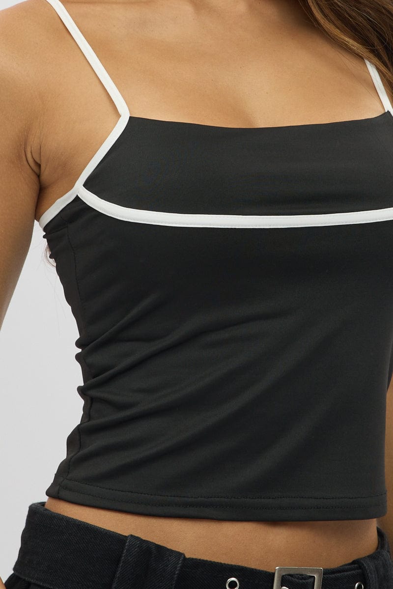 Black Tank Top Top Contrast Piping