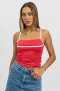 Red Tank Top Top Contrast Piping