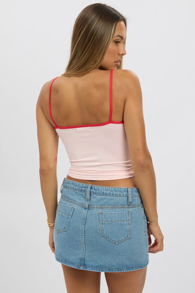 Pink Tank Top Top Contrast Piping