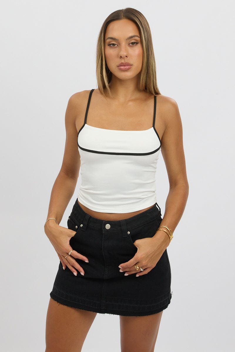White Tank Top Top Contrast Piping