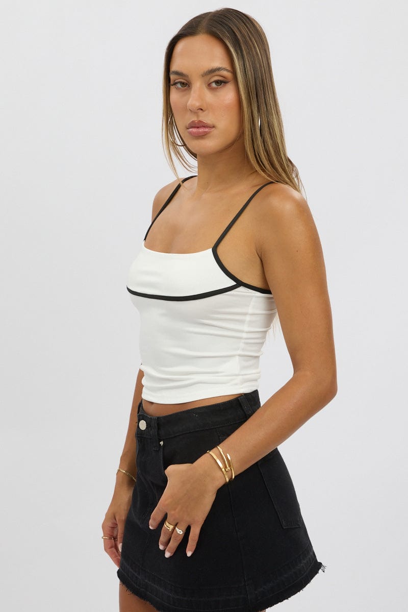 White Tank Top Top Contrast Piping