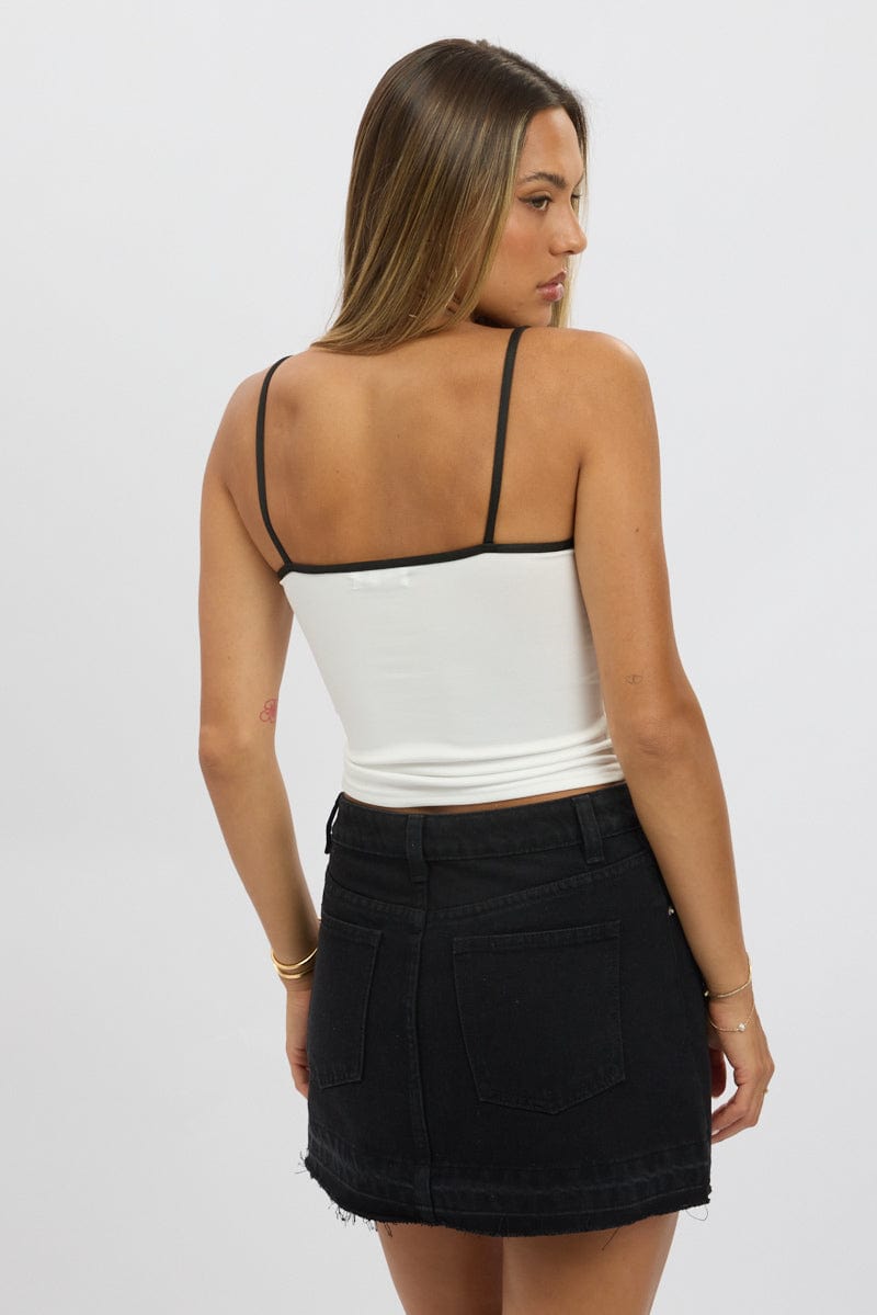 White Tank Top Top Contrast Piping