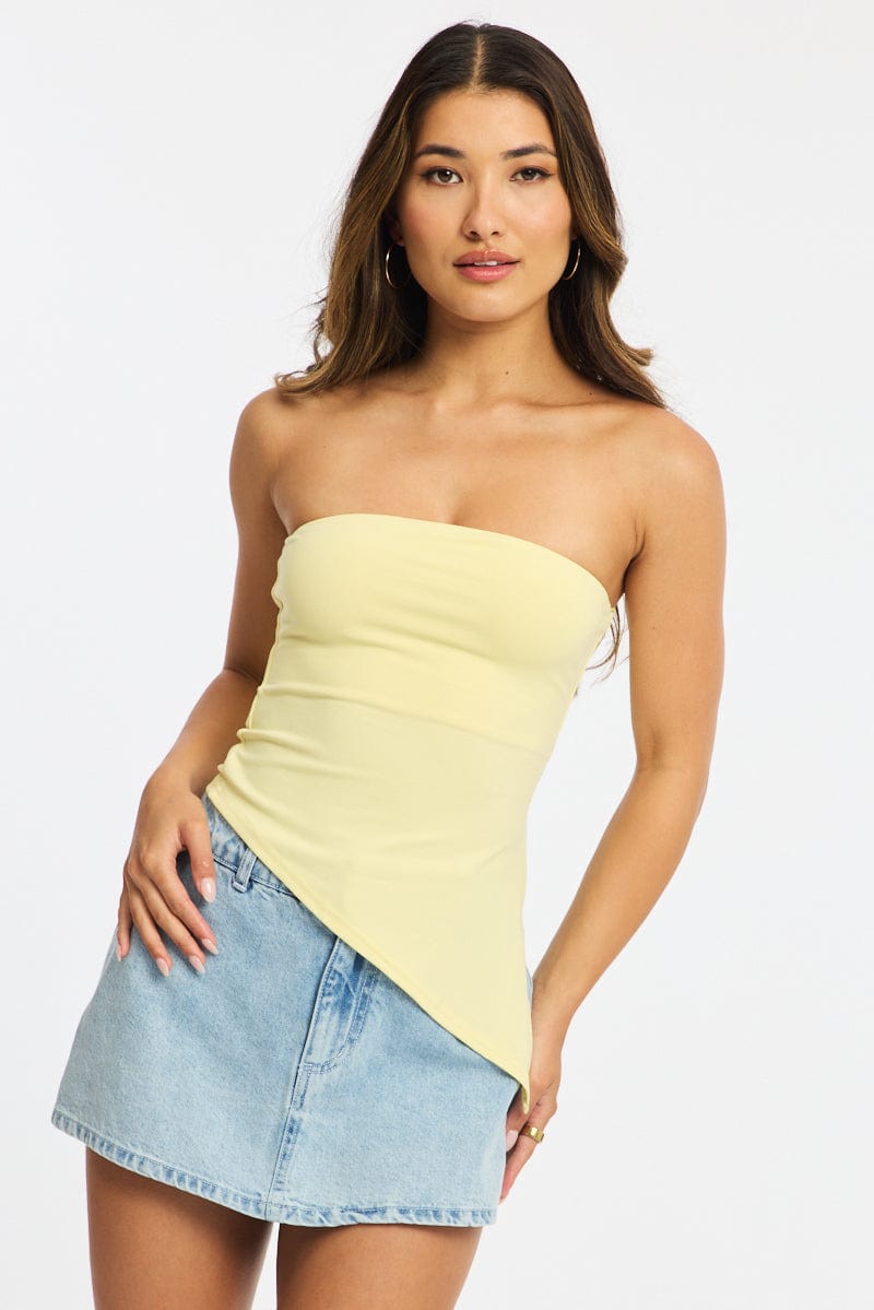 Yellow Bandeau Top Asymmetric Hem