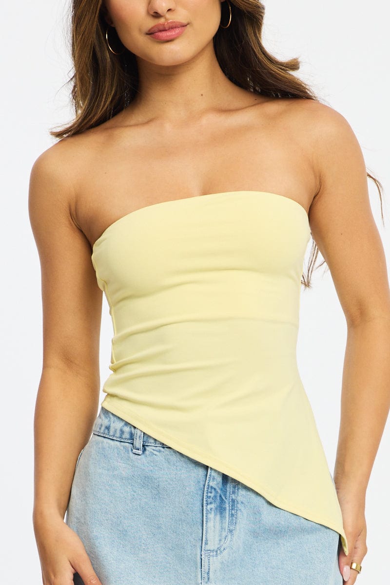 Yellow Bandeau Top Asymmetric Hem