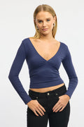 Blue Supersoft Top Long Sleeve Cross Over
