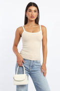 Beige Tank Top Sleeveless Rib