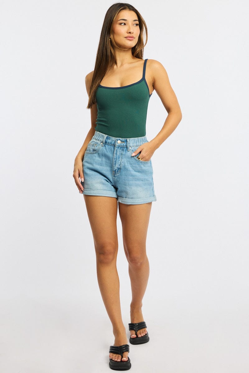 Green Tank Top Sleeveless Rib