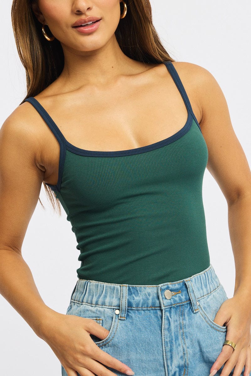 Green Tank Top Sleeveless Rib