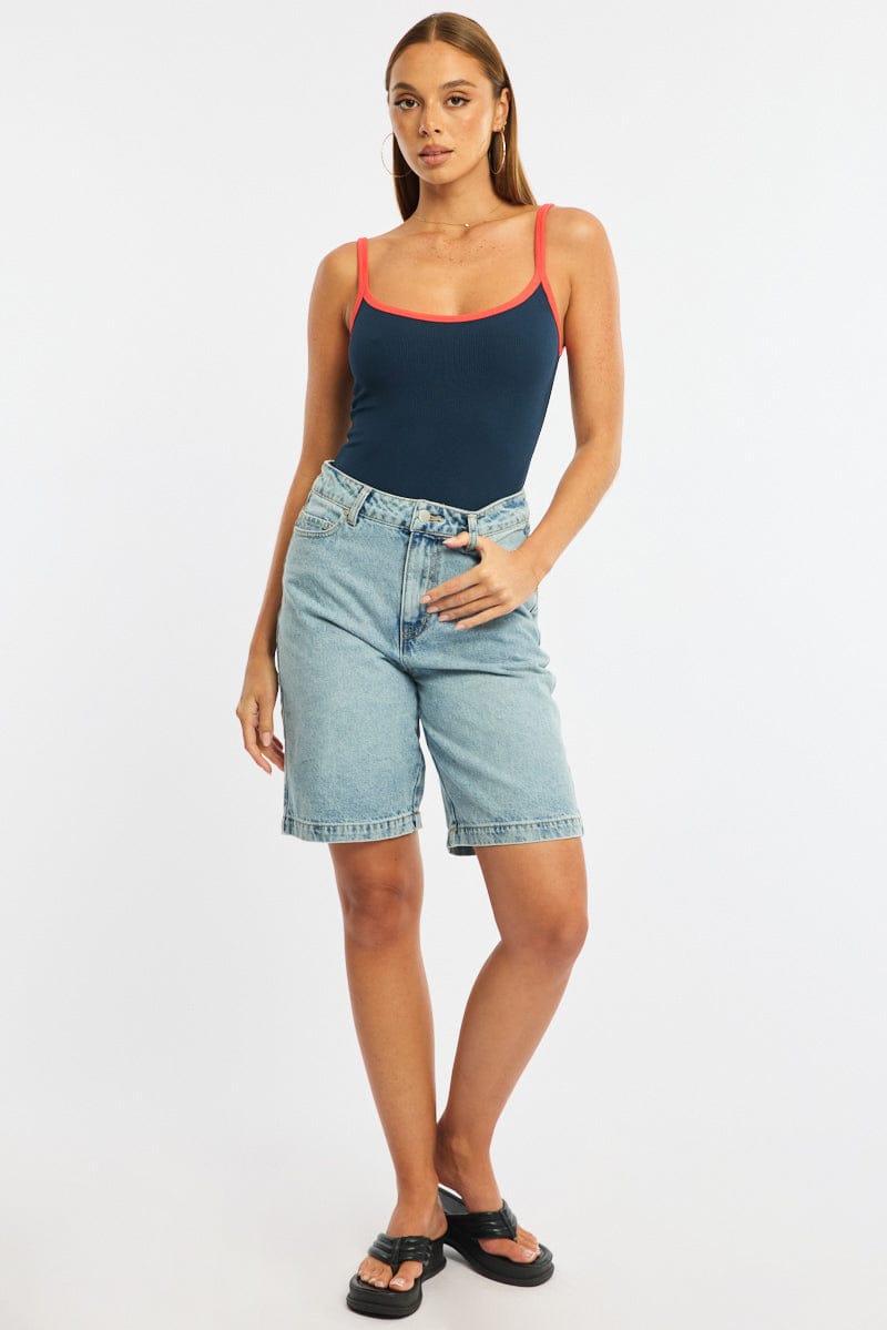 Blue Tank Top Sleeveless Rib