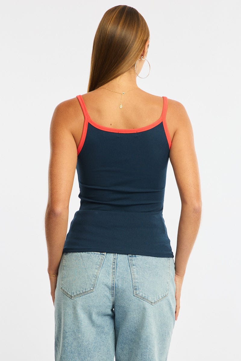 Blue Tank Top Sleeveless Rib