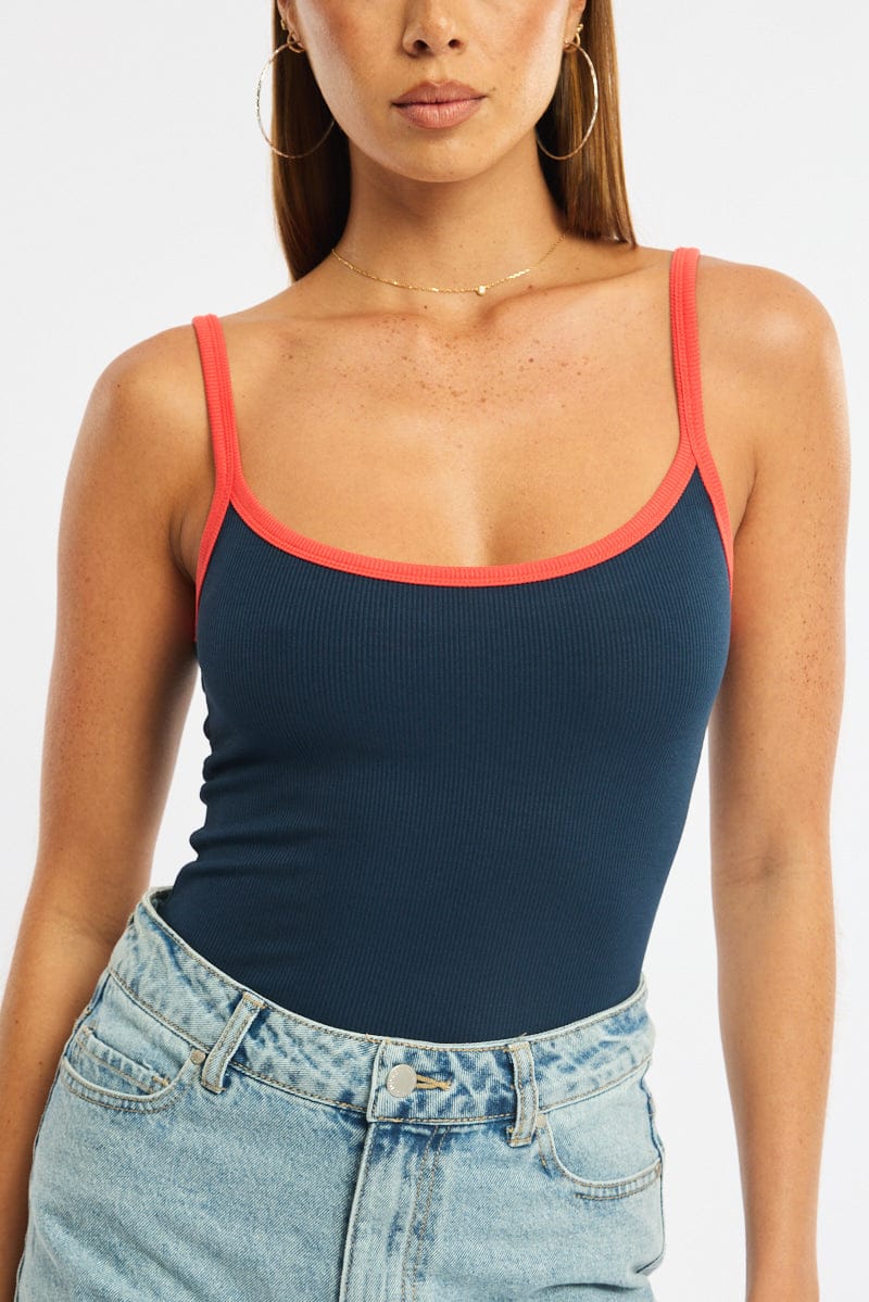 Blue Tank Top Sleeveless Rib