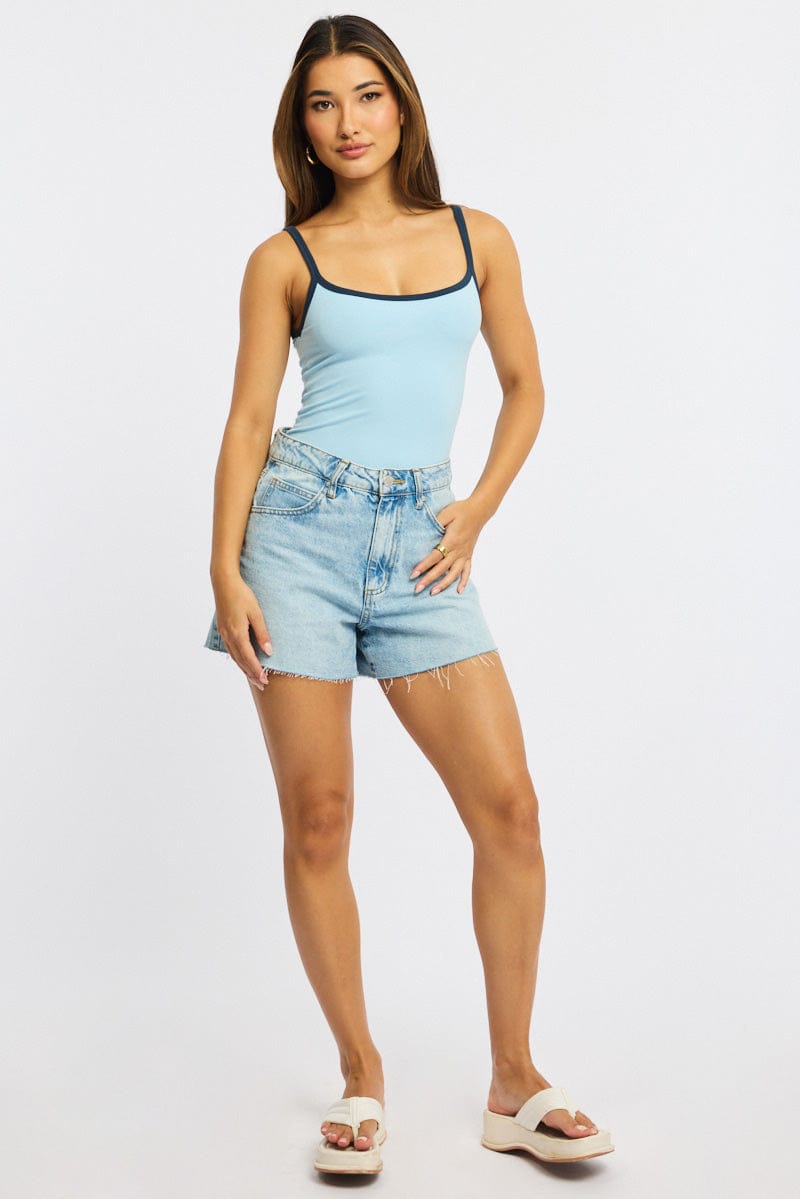 Blue Tank Top Sleeveless Rib
