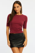 Red 3/4 Length Sleeve Rib Tshirt