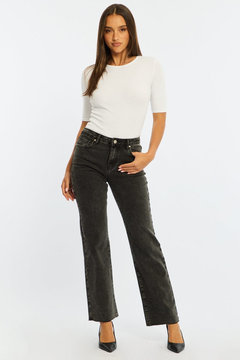 White 3/4 Length Sleeve Rib Tshirt