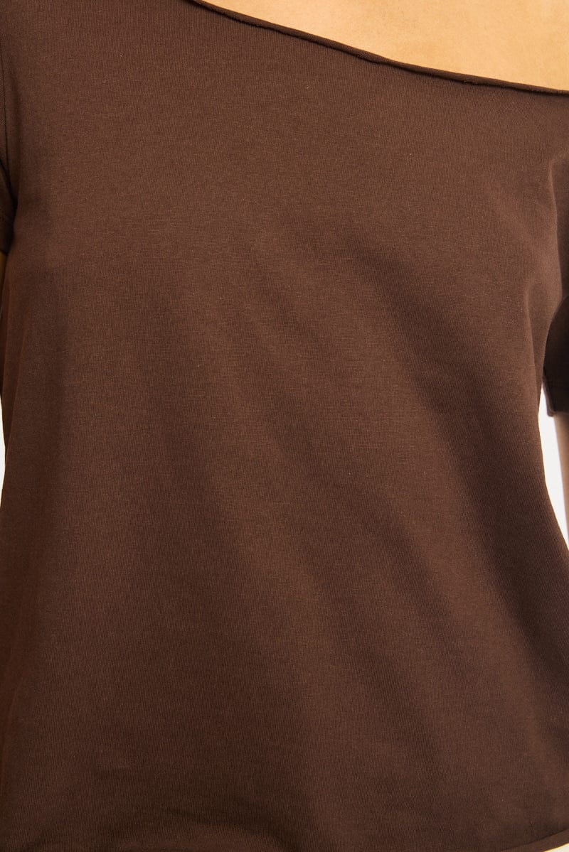 Brown Off Shoulder T-Shirt Short Sleeve