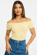 Yellow Off Shoulder Top Rib