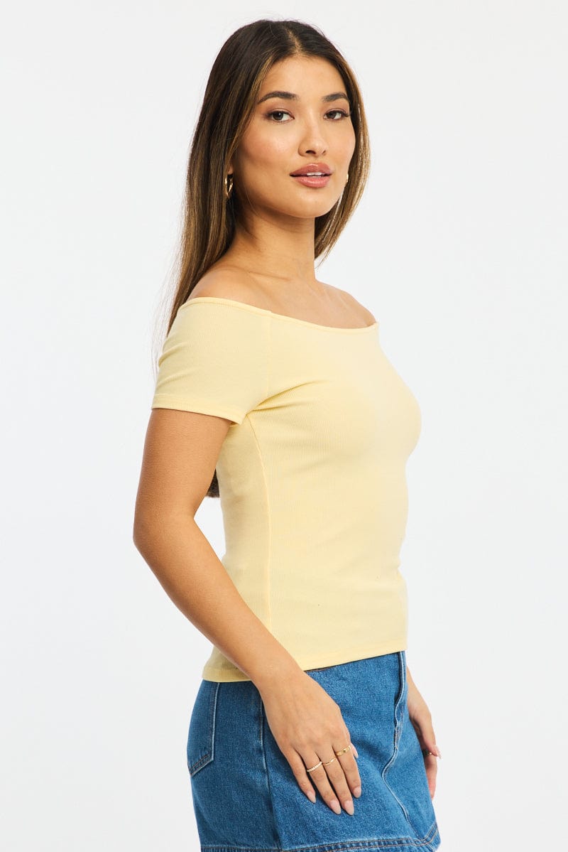 Yellow Off Shoulder Top Rib