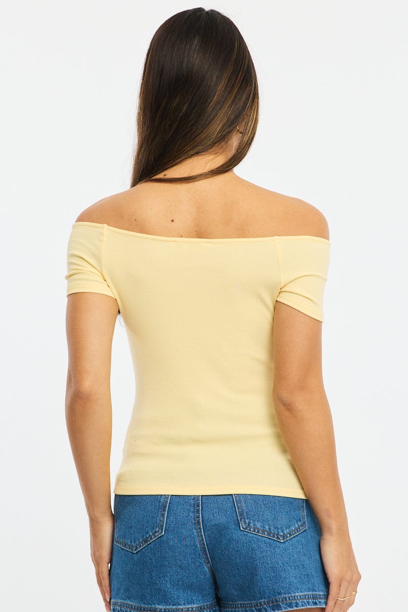 Yellow Off Shoulder Top Rib