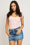 Pink Square Neck T-Shirt Cap Sleeve