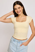 Yellow Square Neck T-Shirt Cap Sleeve