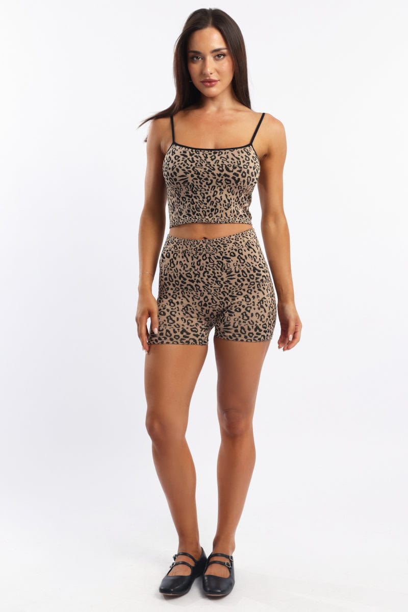 Brown Animal Print Biker Short Seamless