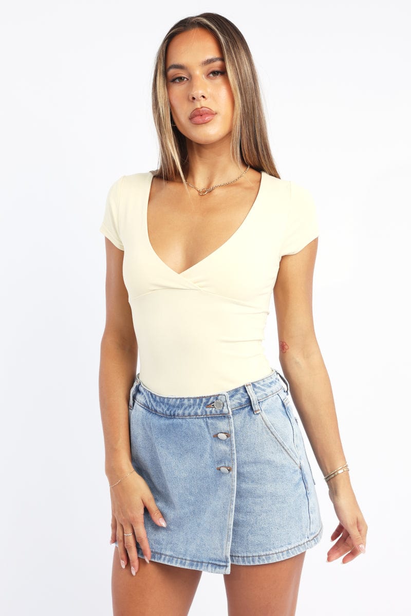 Yellow Supersoft Top Short Sleeve Cross Over