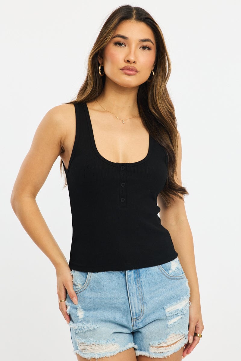 Black Henley Tank Top Sleeveless