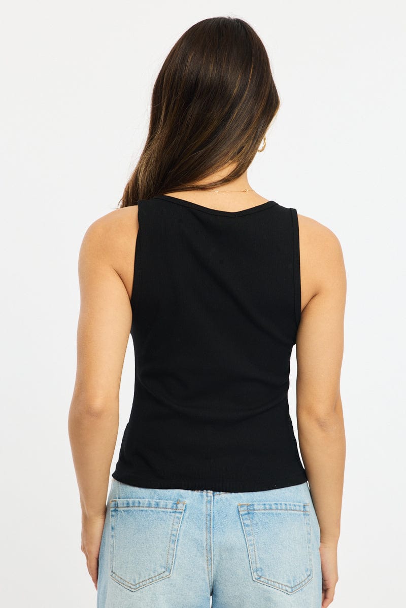 Black Henley Tank Top Sleeveless