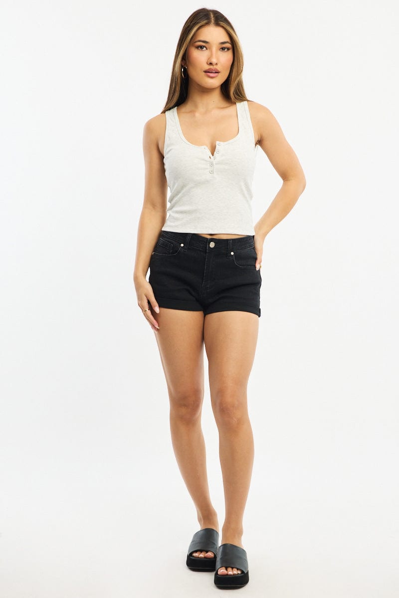 Grey Henley Tank Top Sleeveless