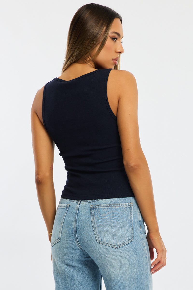 Blue Henley Tank Top Sleeveless