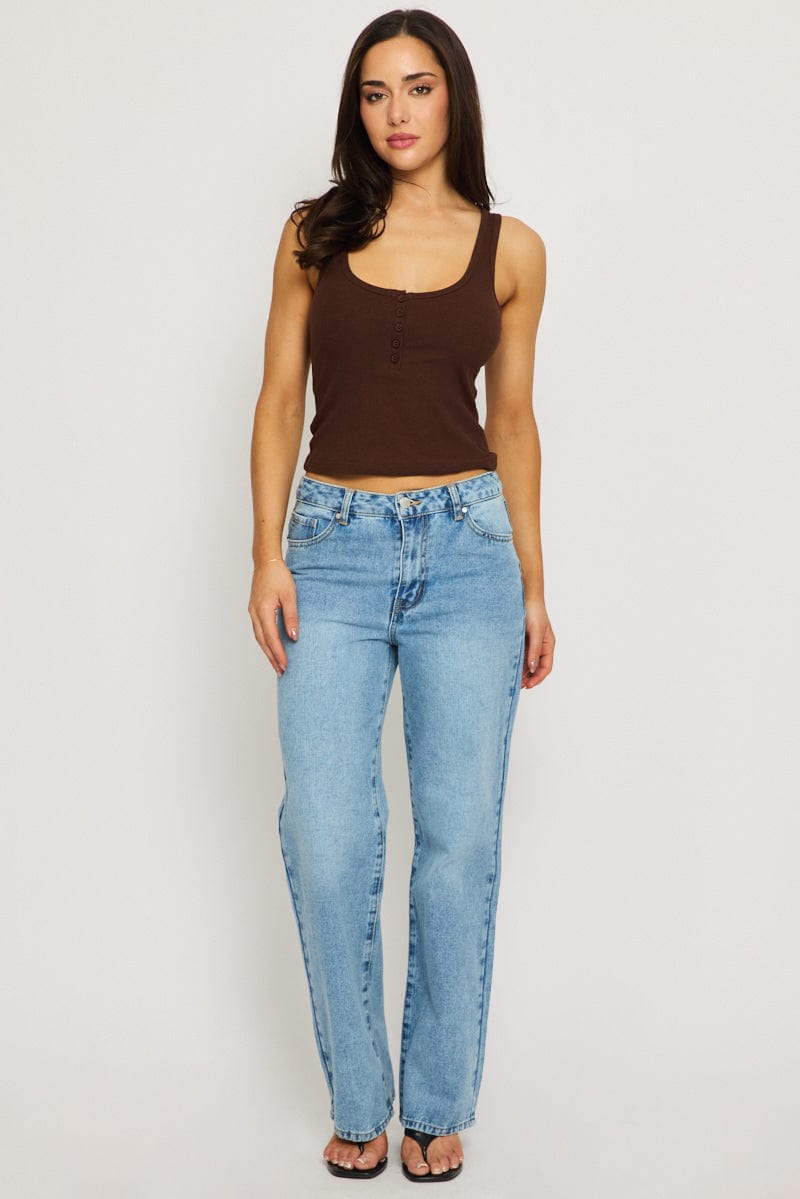 Brown Henley Tank Sleeveless