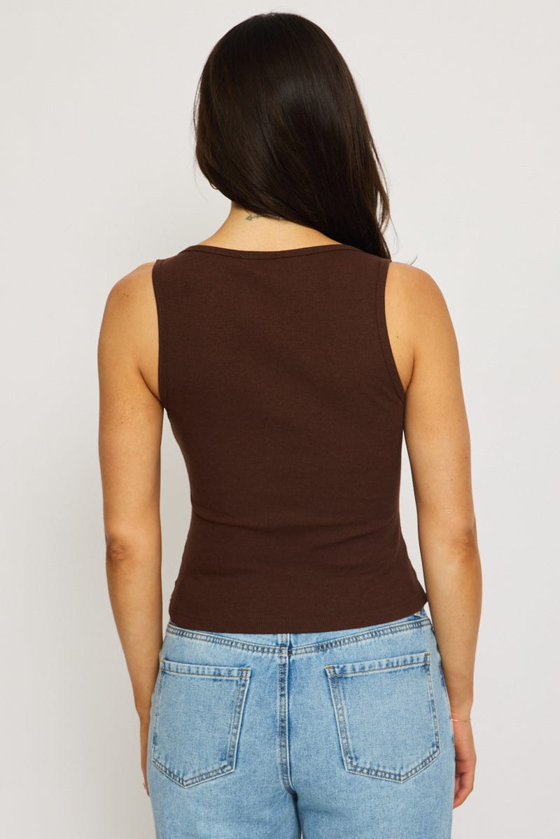 Brown Henley Tank Sleeveless