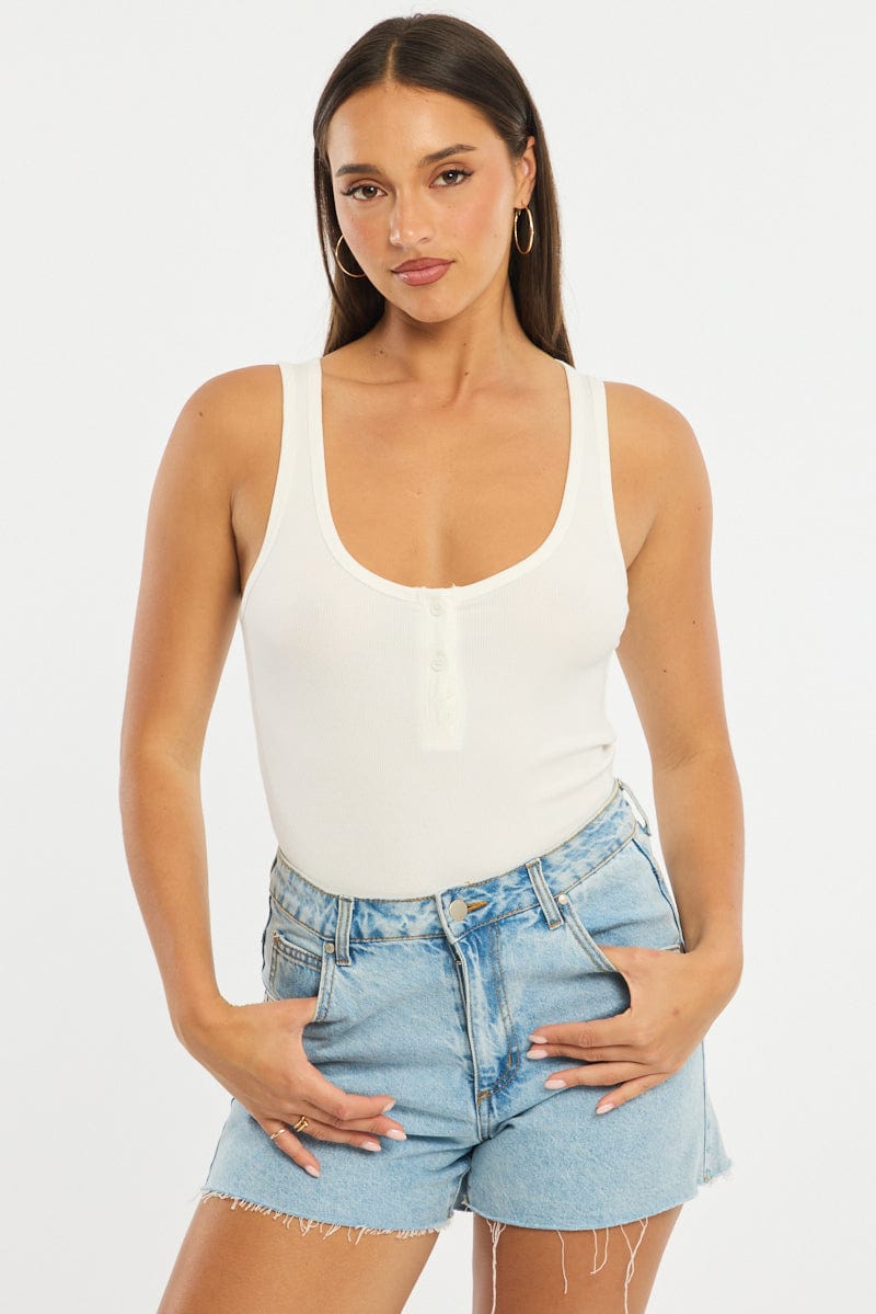 White Henley Tank Sleeveless