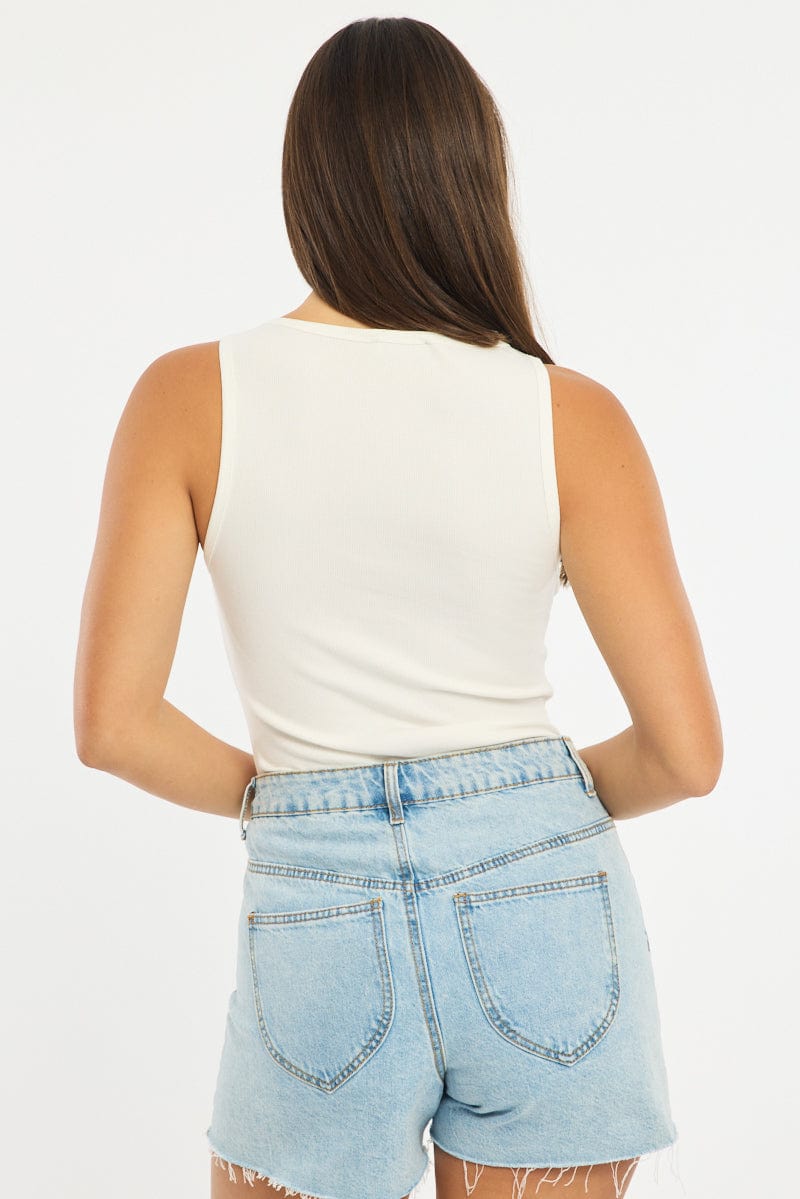 White Henley Tank Sleeveless
