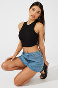 Black Crop Tank Top Crew Neck